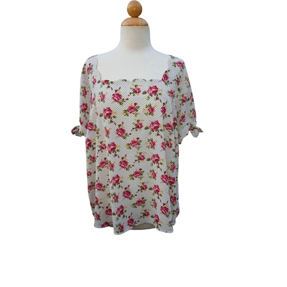 Rags to Wishes Women's Plus 1X Floral Square Neck Blouse Shirt